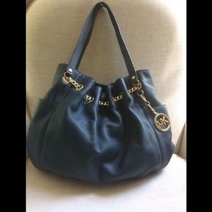 Michael Kors Handbag Blue Leather Chain Logo
